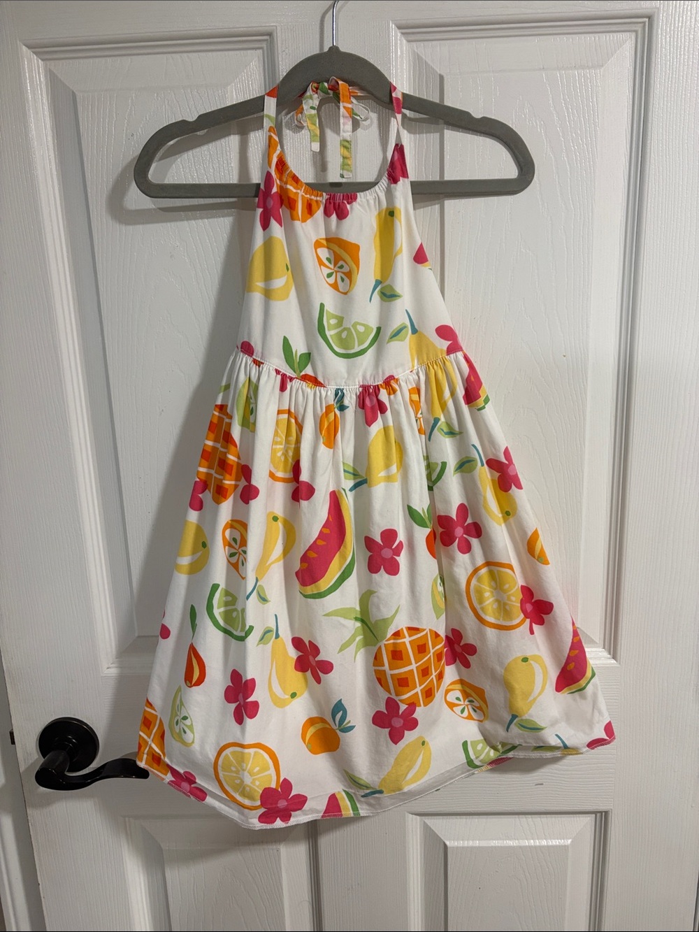 Girls' White Fruit-Print Halter Dress